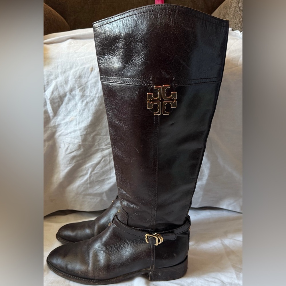 Women's Tory Burch Eloise Brown Leather Riding Tall Boots Size 9M